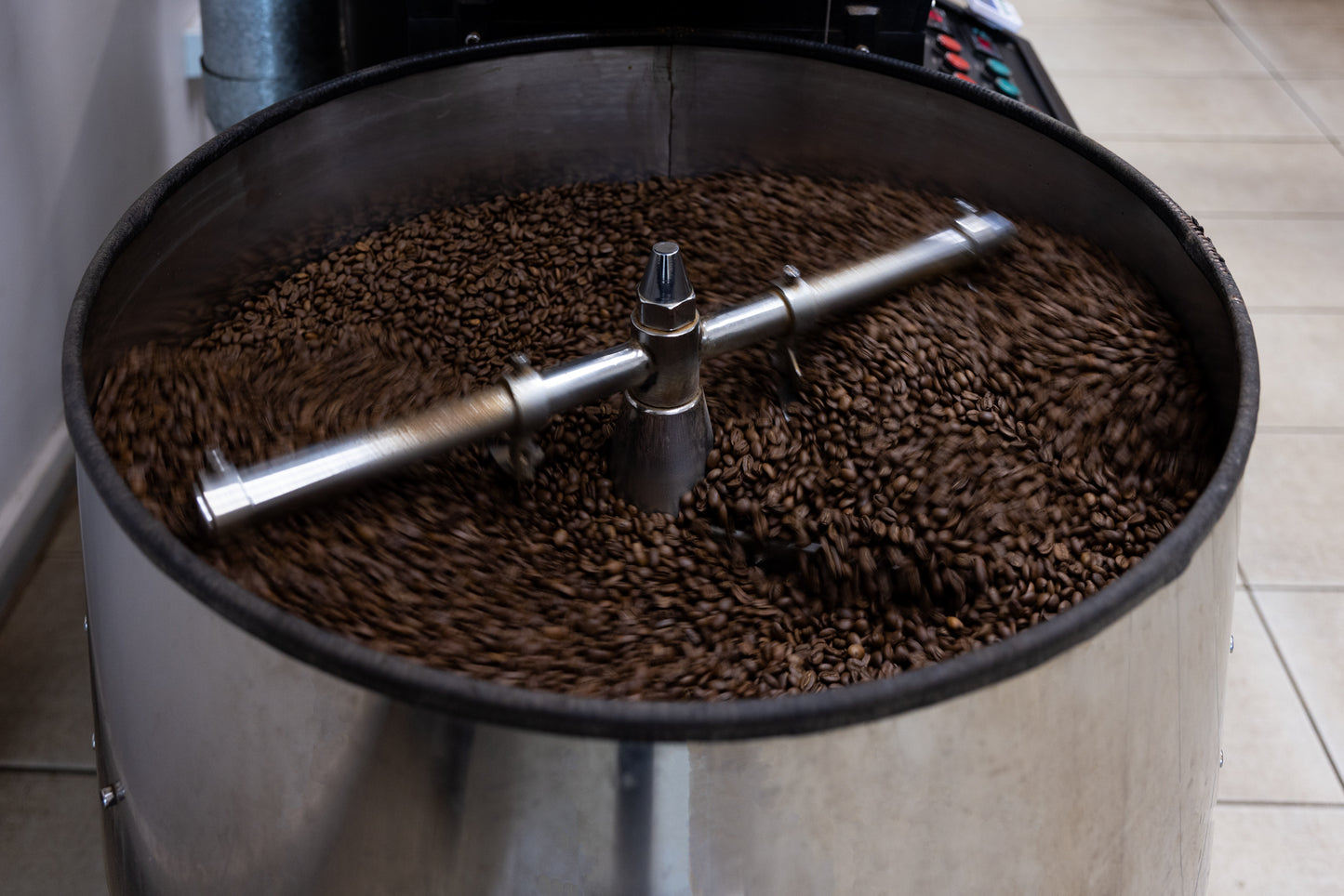 Femili PNG Coffee being roasted in Duffy, Canberra to be shipped to customers.