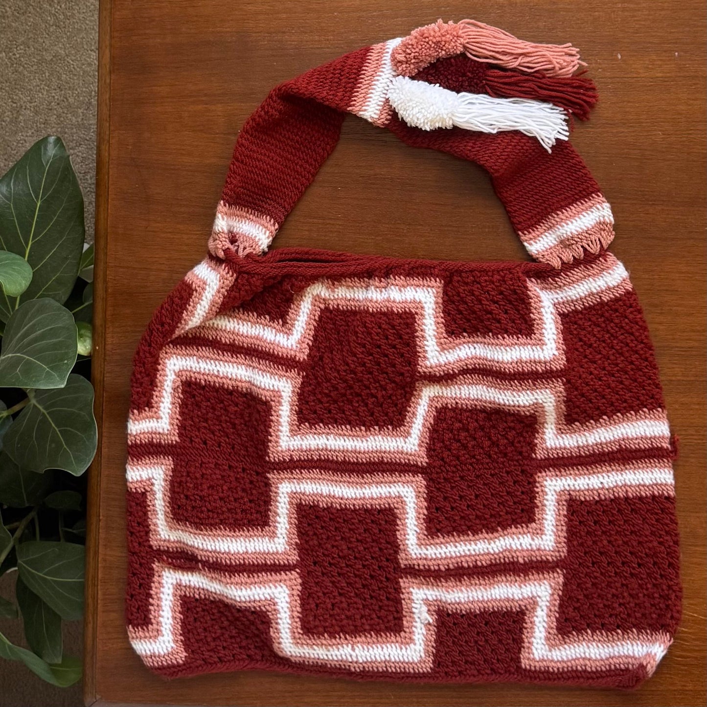 Rust Red and Pale Pink Skin Pik Bilum (Survivor-Made)