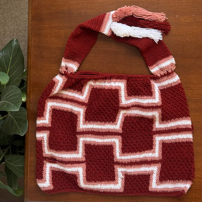 Rust Red and Pale Pink Skin Pik Bilum (Survivor-Made)