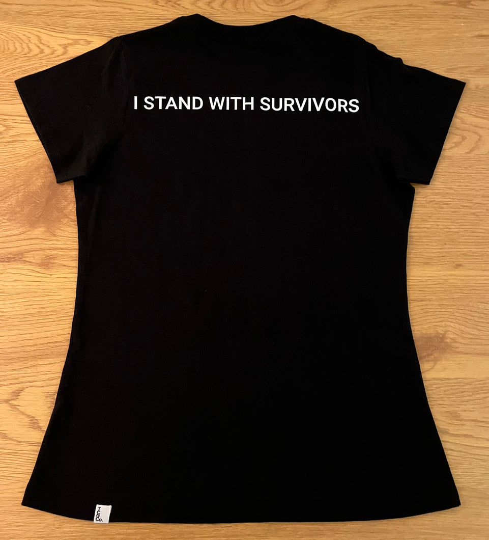 The back of the t-shirt is black with the words 